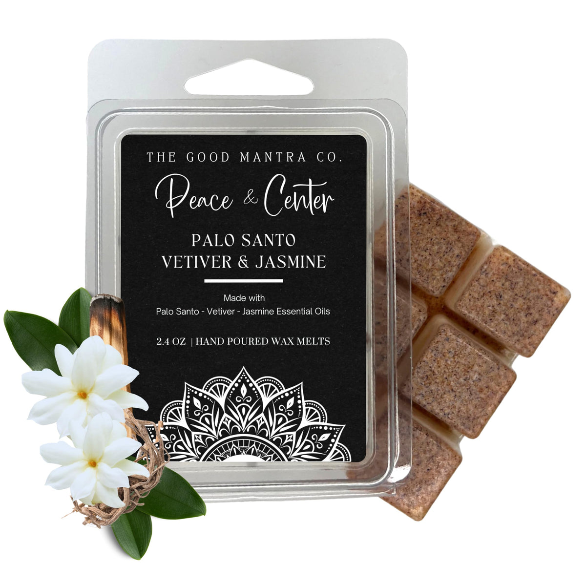 The Good Mantra Co Peace Center Wax Melts Palo Santo Jasmine Vetiver 2-4oz