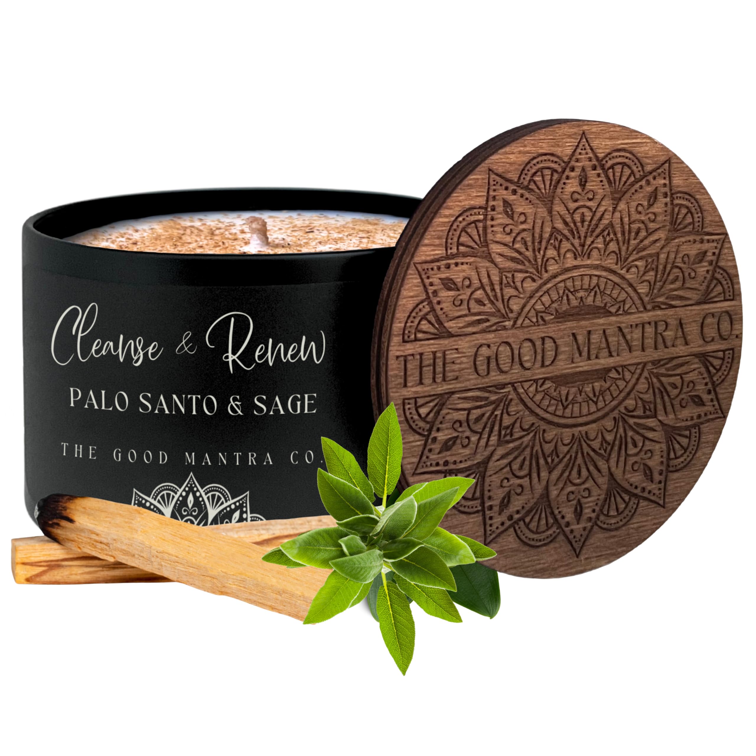 The Good Mantra Co Palo Santo Smudge Candle 7oz gift box