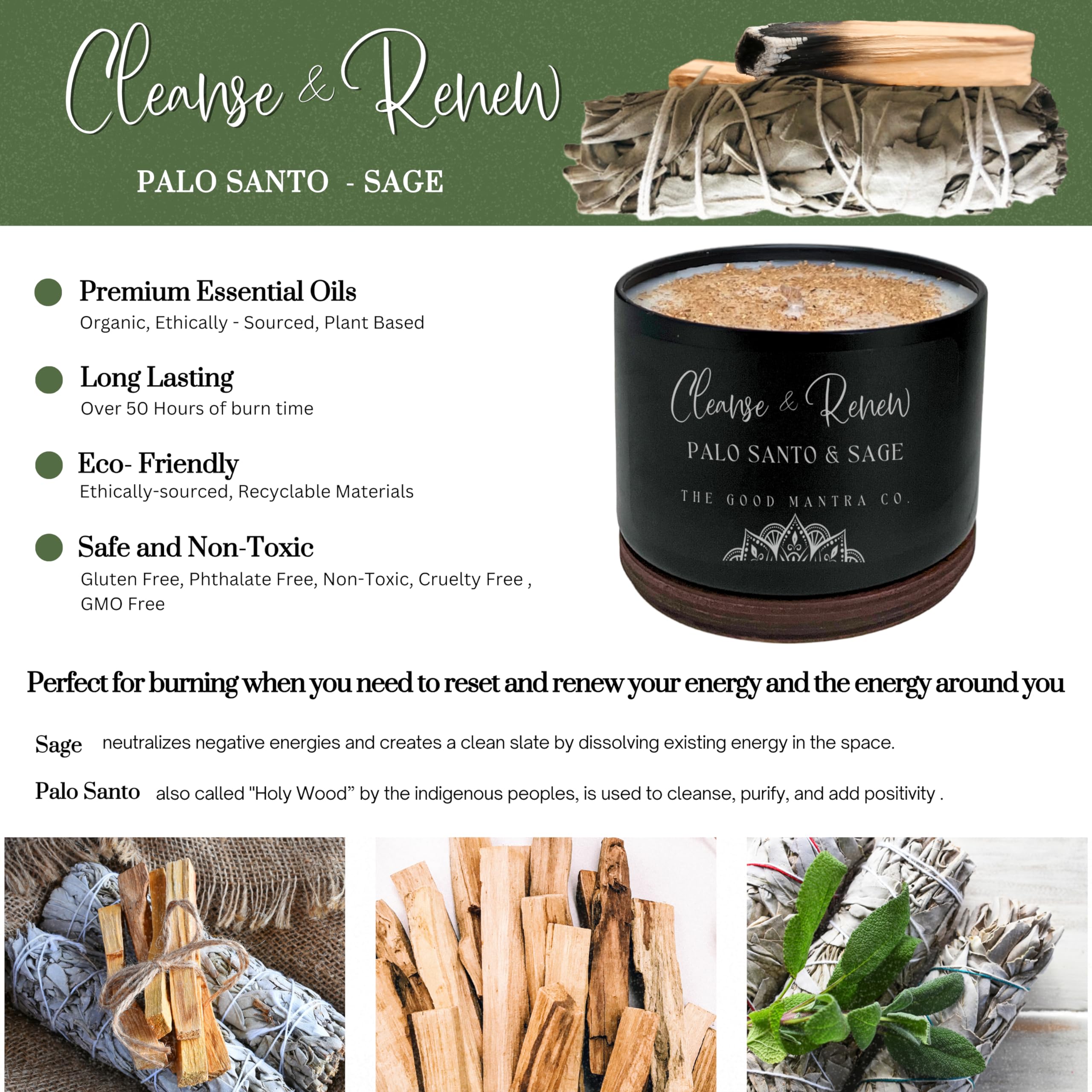 Palo Santo Smudge Candle with Sage 7oz packaging close-up
