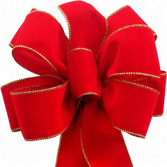 The Handmade Bow red velvet bow 10x26 with gold wired edge