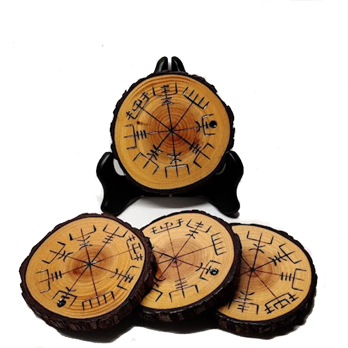 THE HEALER'S WAY Wooden Viking Compass coasters set of 4 with 3-5 inch diameter