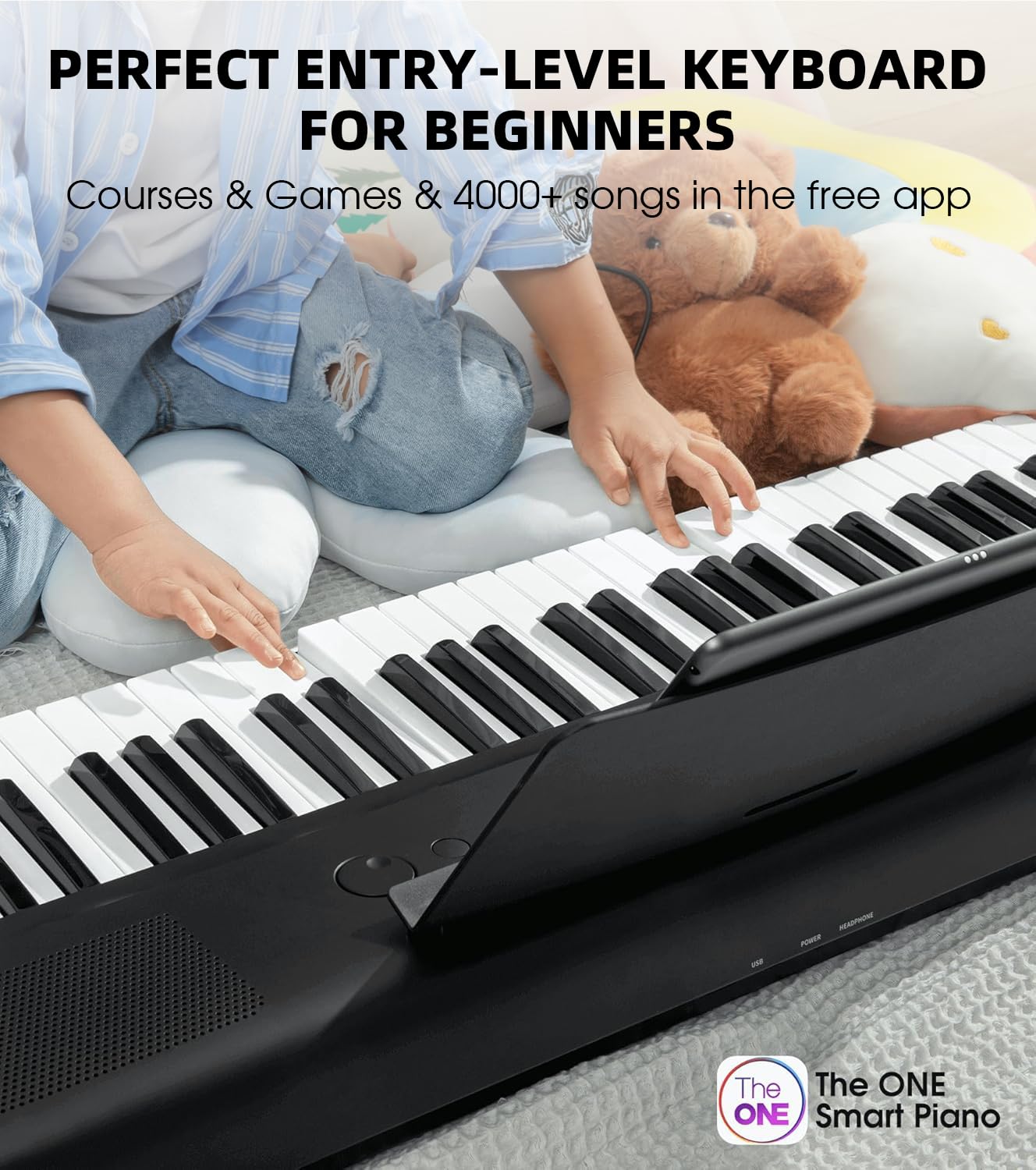 Built in speakers and headphone jack on The ONE Smart Keyboard COLOR 61
