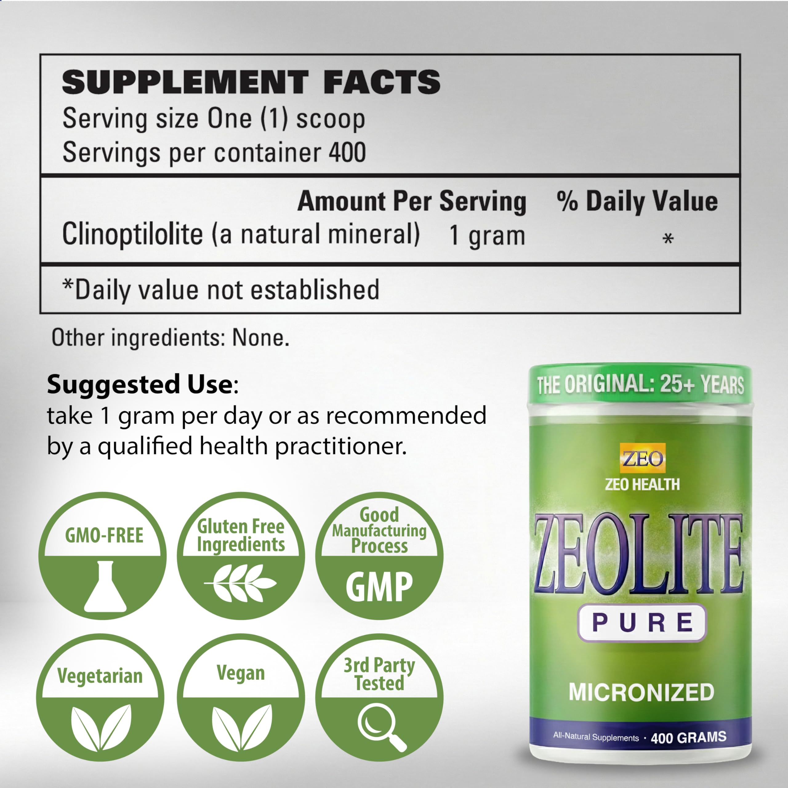 Zeolite Pure detox powder packaging closeup