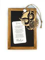 The Owl Wise Educator wooden ornament in cherry wood