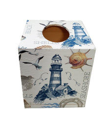 The Shore seashells lighthouse nautical design tissue box cover