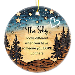 The Sky Looks Different Ornament memorial ceramic 3 inch double sided with white string