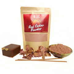 The World Makes Scents red cedar powder 2oz packaging