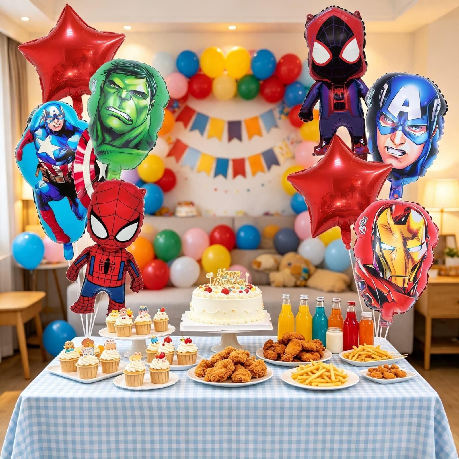 Theme party decorations featuring foil balloons