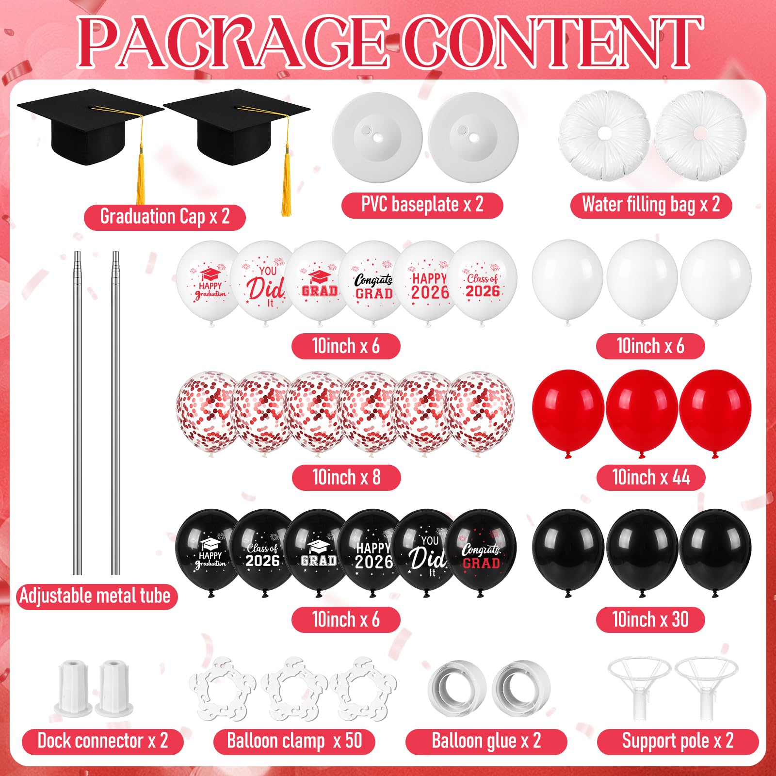12 white printed balloons with You Did It and Class of 2026