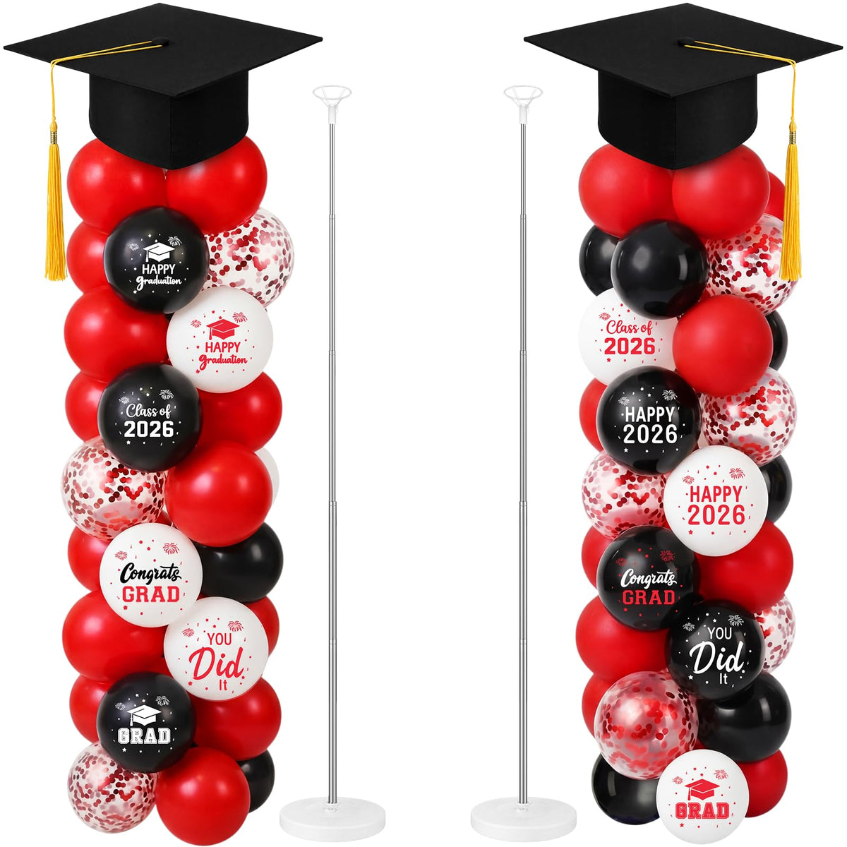 Thenshop graduation balloon column stand kit with 2 sets black red and 100 balloons