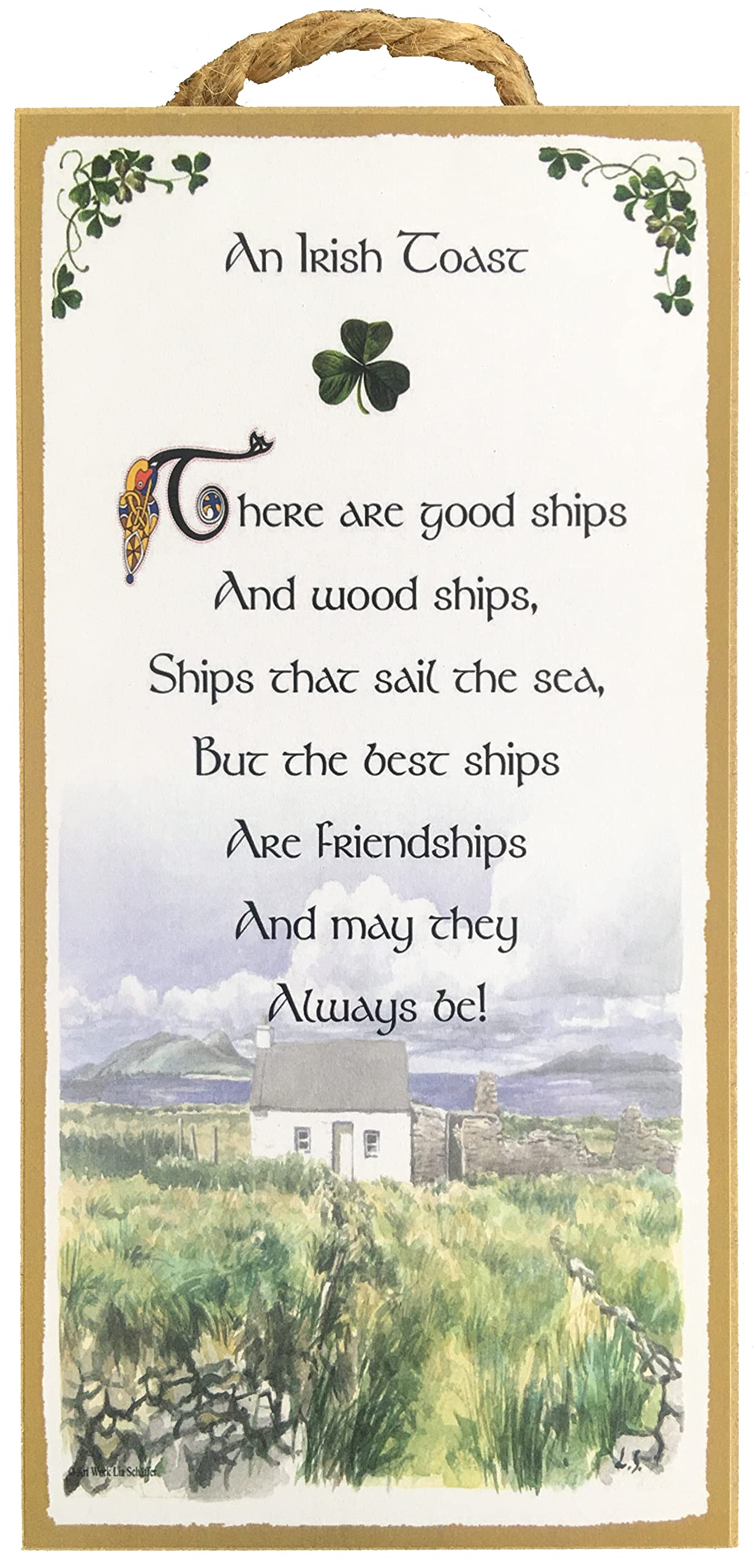 5x10 inch hanging wooden plaque with twine hanger featuring Irish Toast blessing
