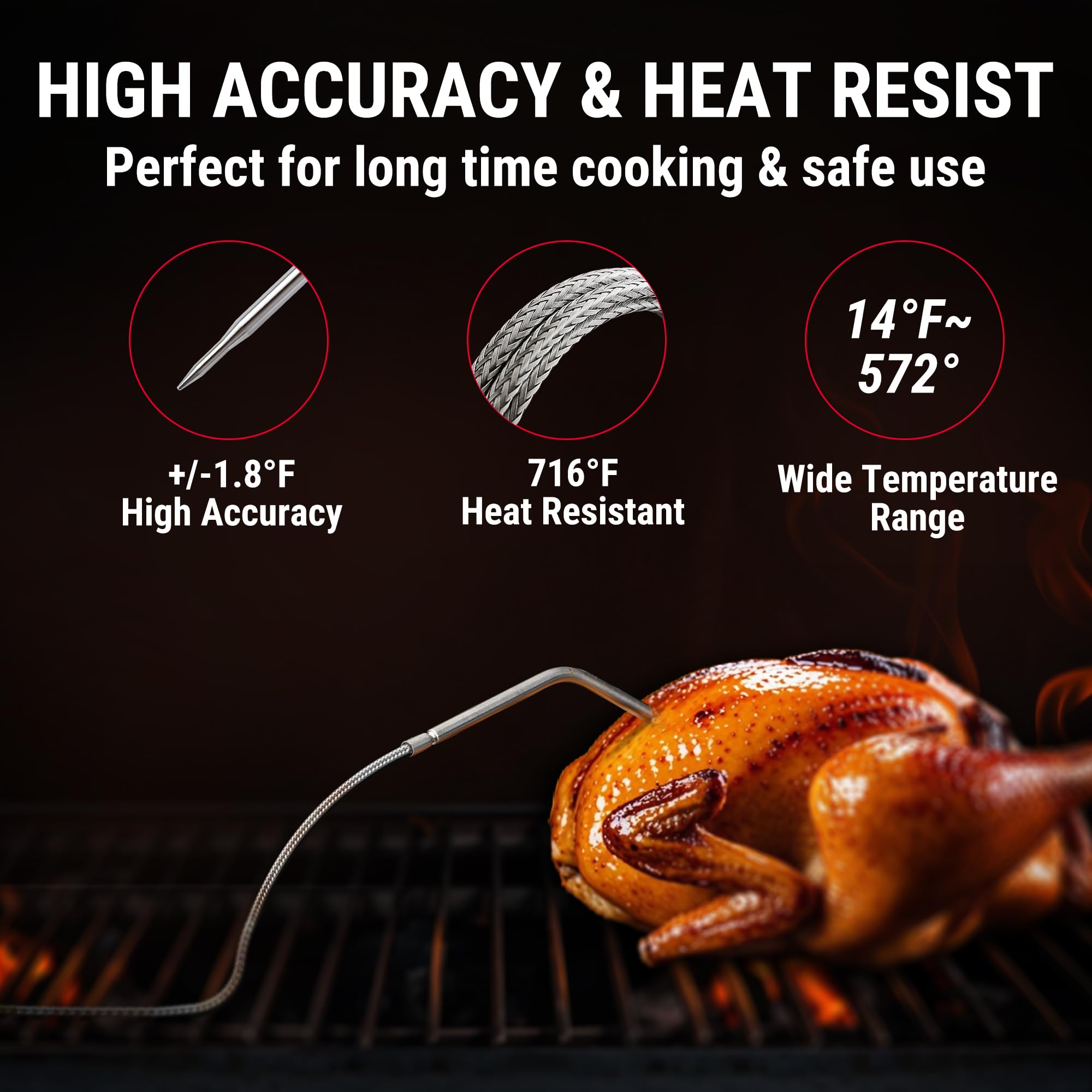 Wide temperature range 14°F to 572°F for ThermoPro thermometer