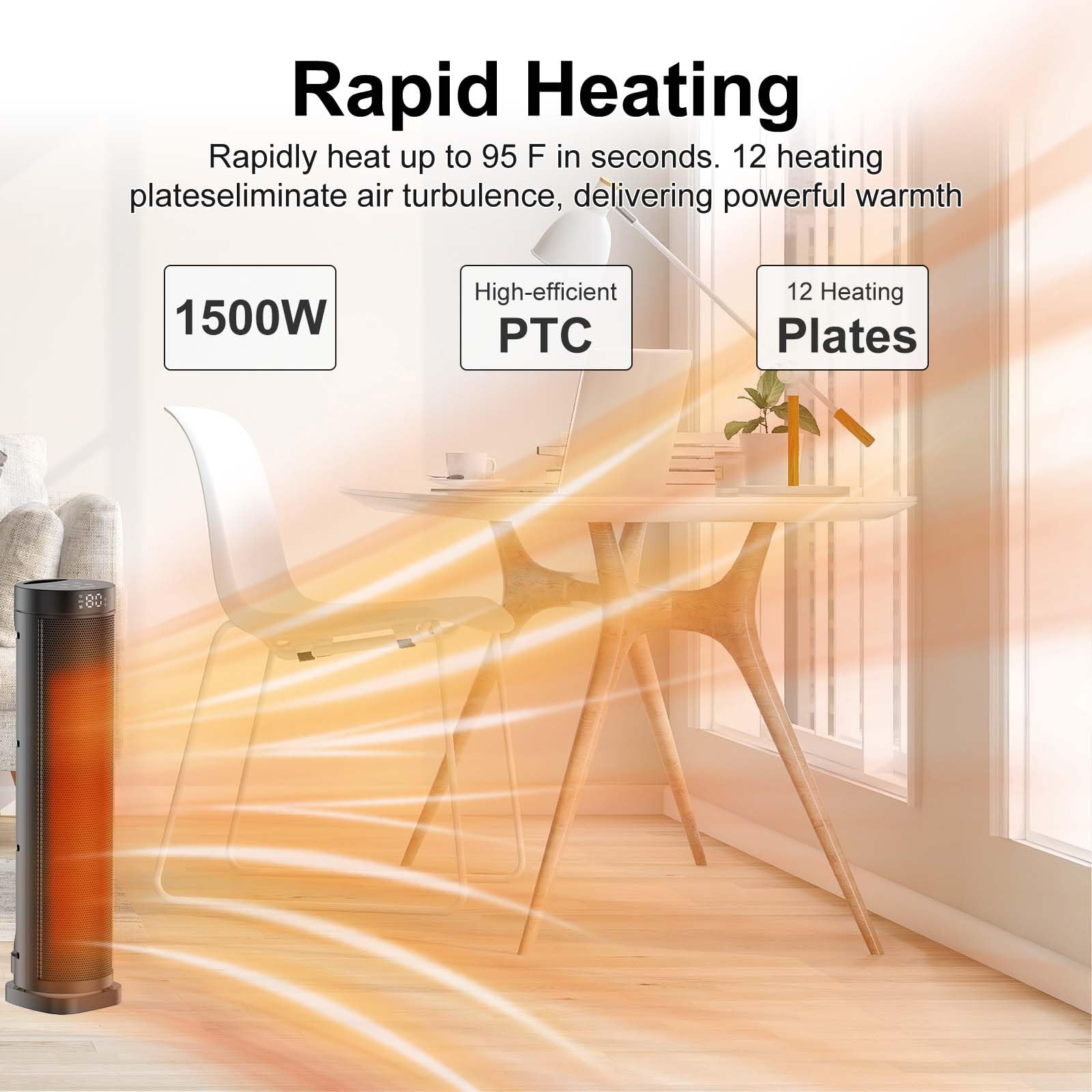 70° oscillation feature on space heater