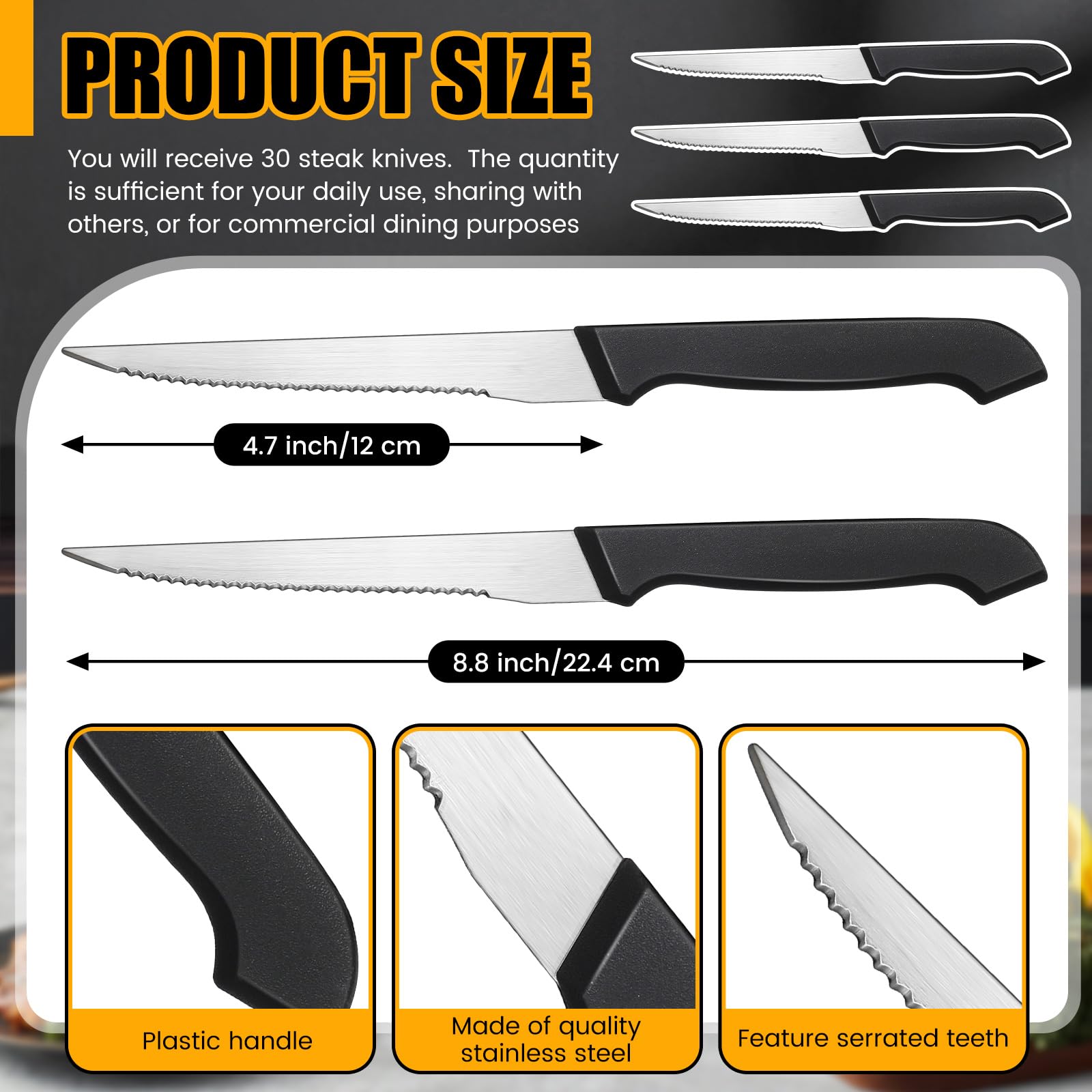 Therwen 8.8 inch overall steak knives close up