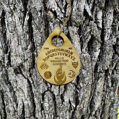 Close up of 1/4 inch Thick Spirit Board ornament