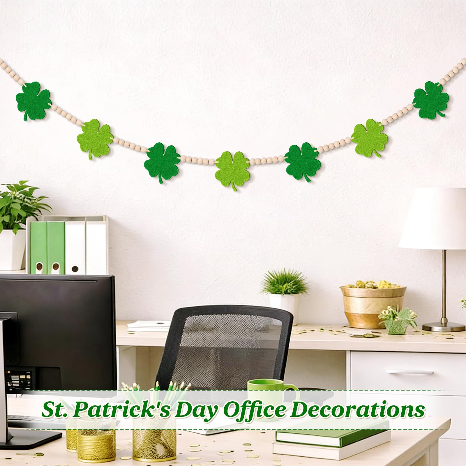 Thick felt shamrocks garland close up