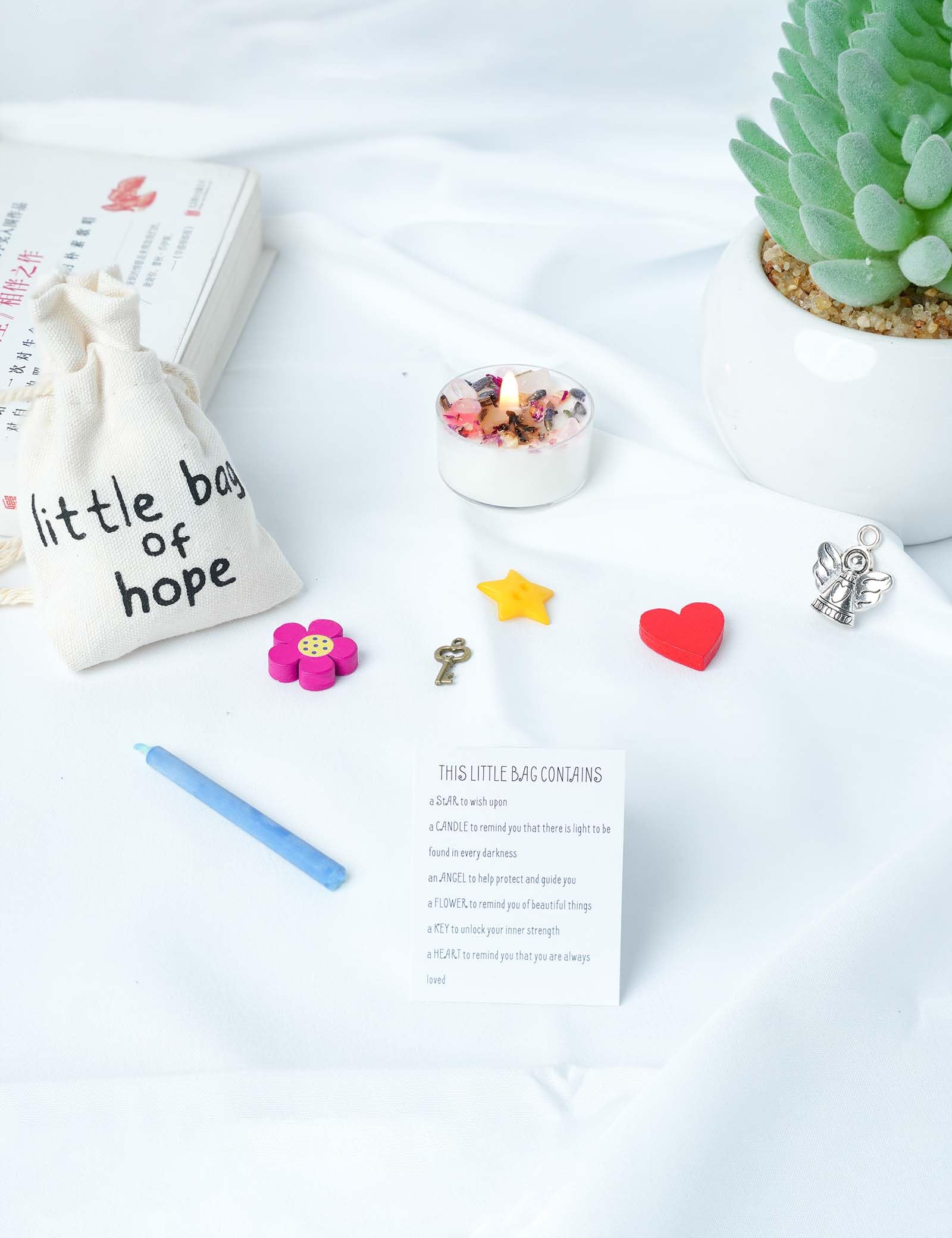 Sachet contents star candle angel flower key heart