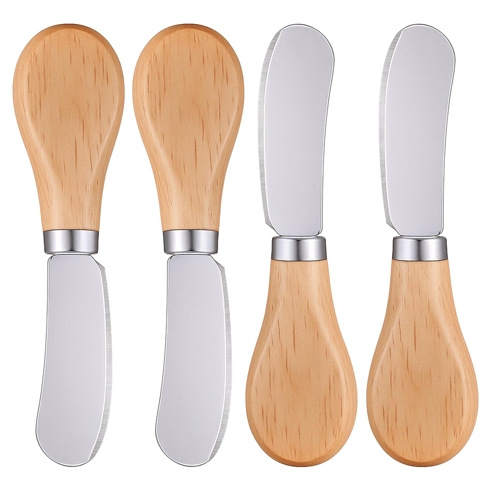 Thinp four piece cheese spreader knives with silver stainless steel blades and wooden handles