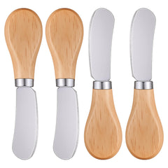 Thinp four piece cheese spreader knives with silver stainless steel blades and wooden handles