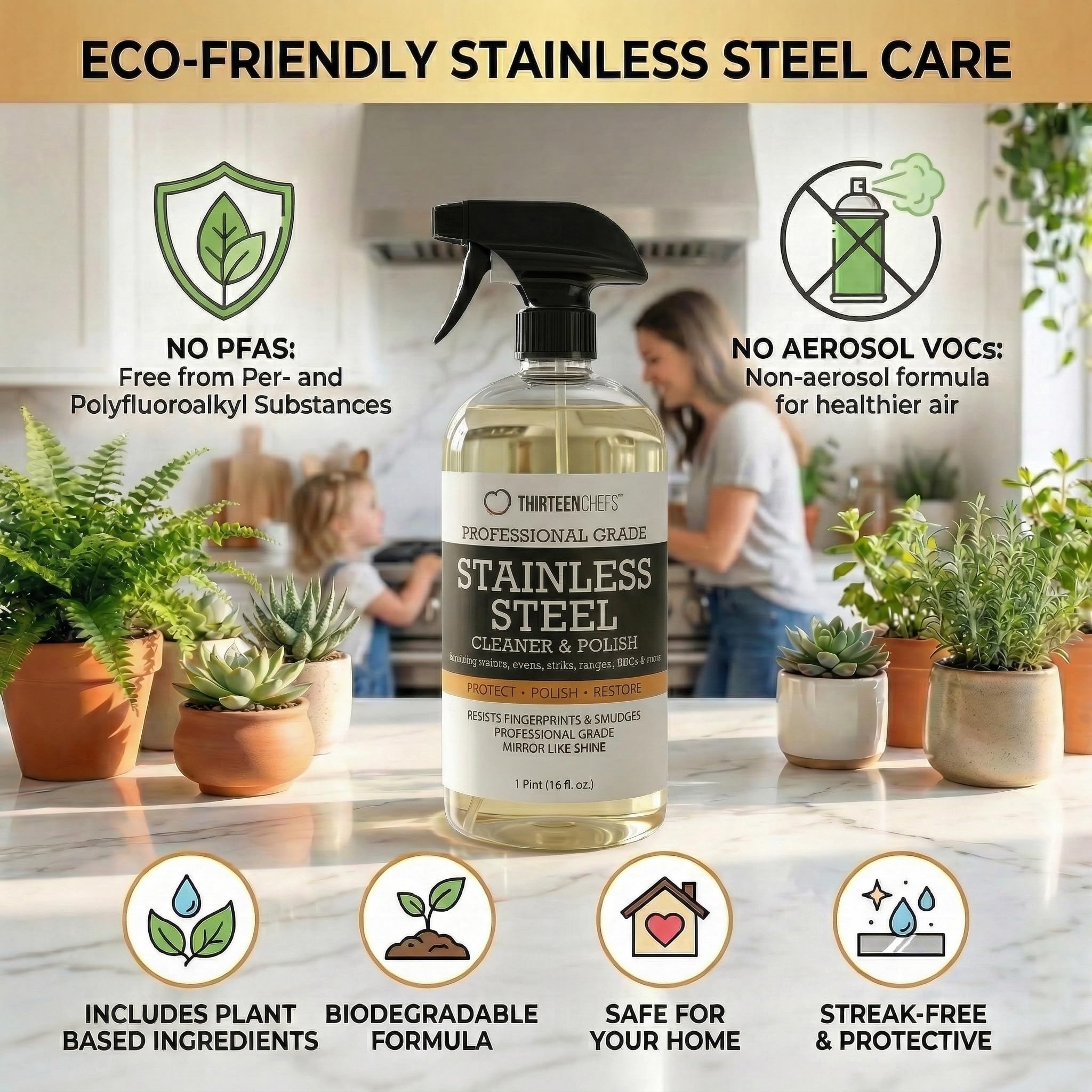 Thirteen Chefs stainless steel cleaner for fridge surfaces