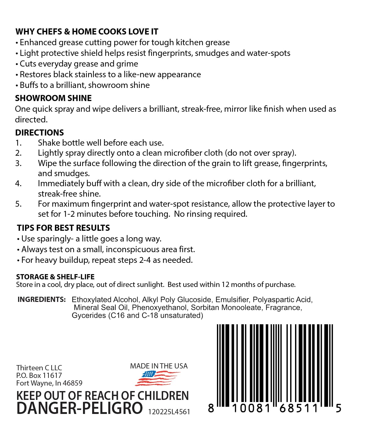 Thirteen Chefs stainless steel cleaner for appliances