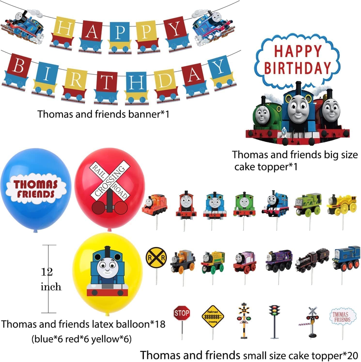 Two 18 inch spherical aluminum foil balloons Thomas Train