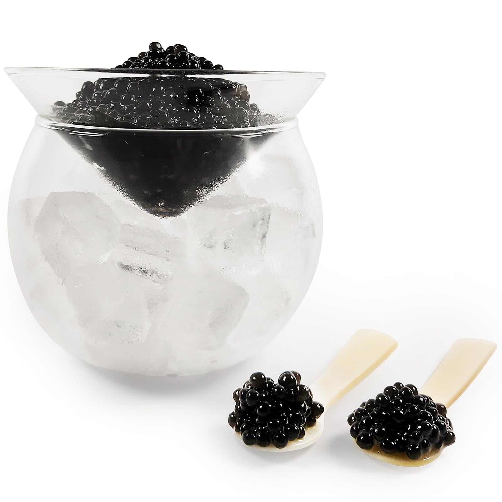 ThougrLyh glass caviar server set with round 15 oz bowl