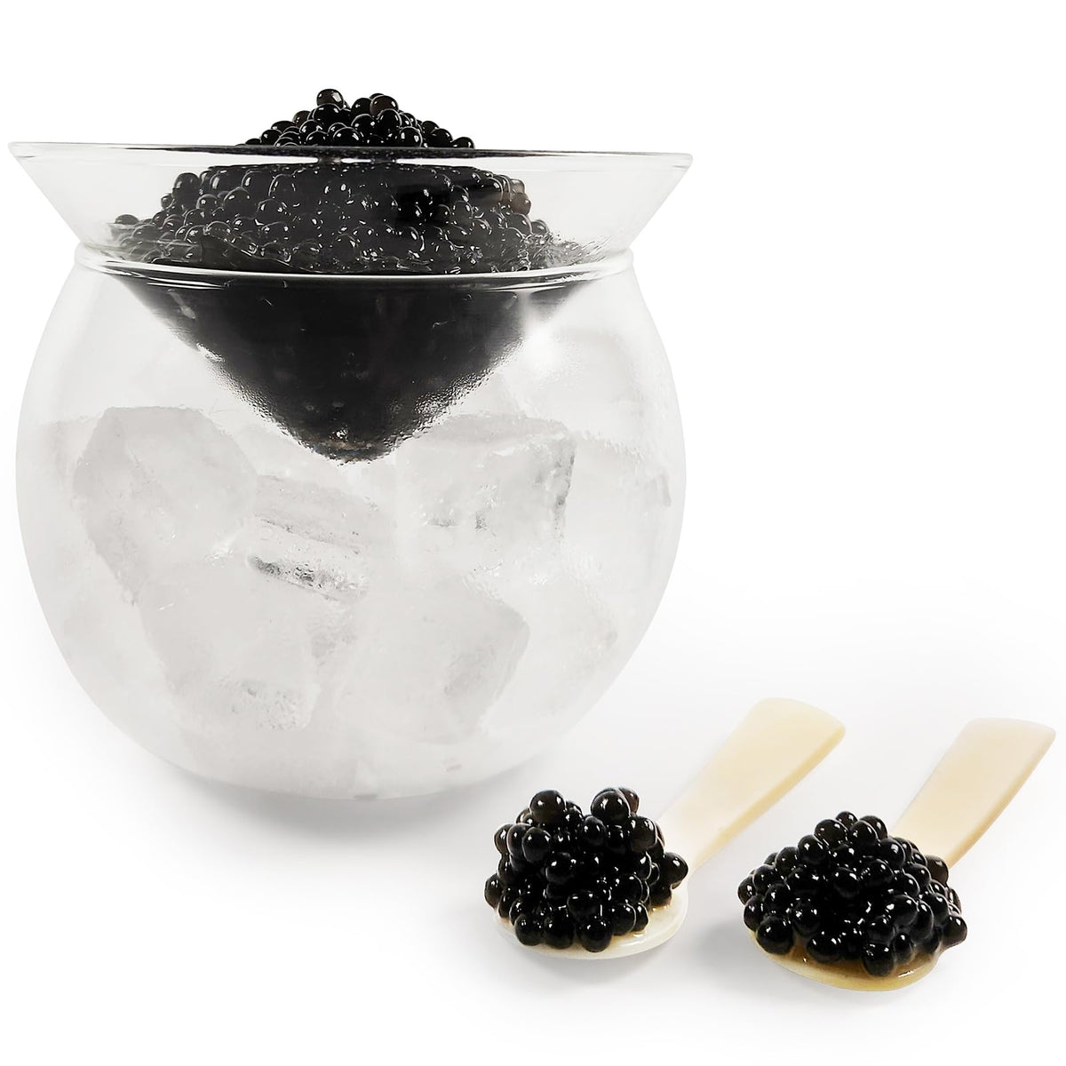 ThougrLyh glass caviar server set with round 15 oz bowl