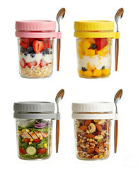 THOVY overnight oats containers 4 pack 16 oz glass jars with lids