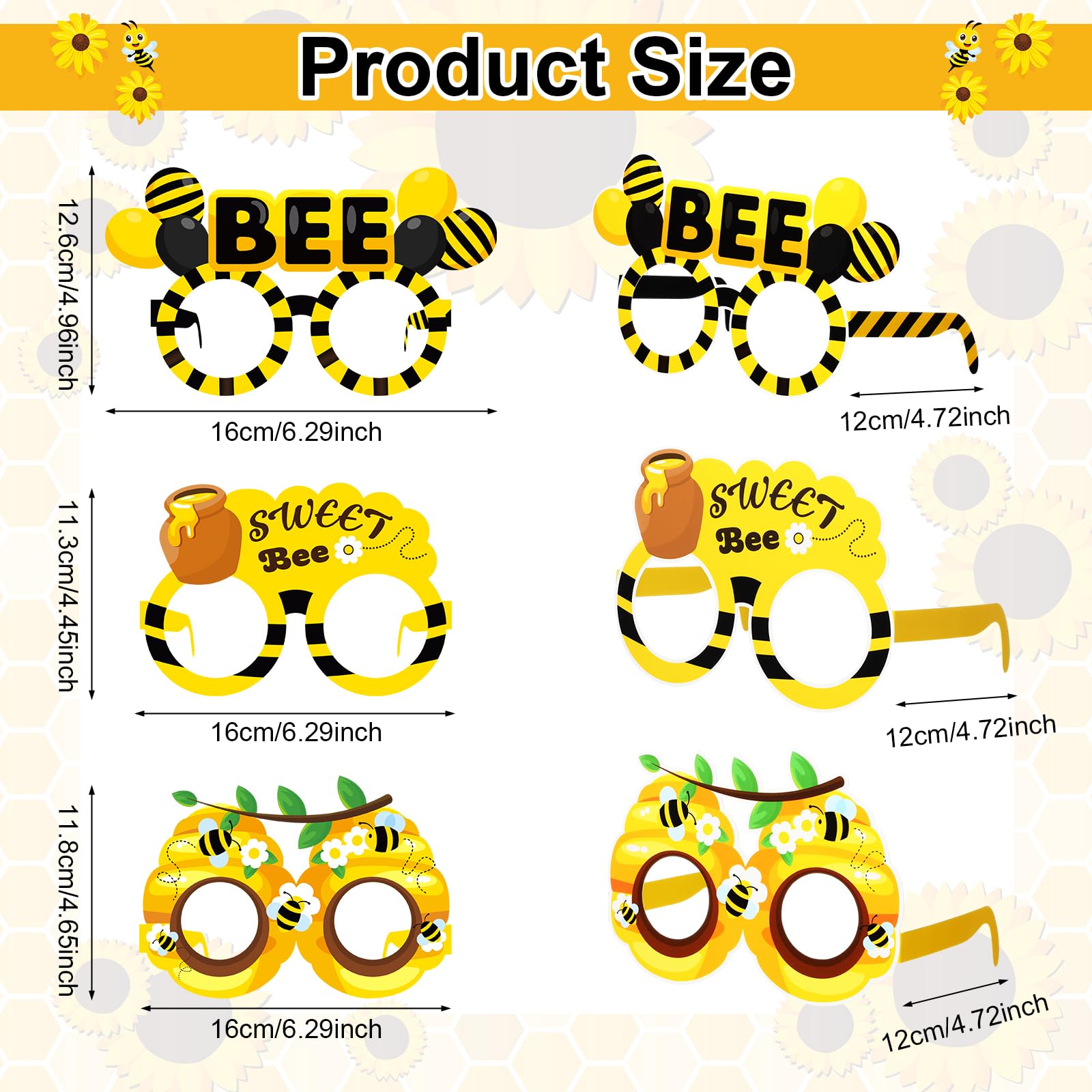 Bee sunflower paper eyeglasses for photo booth Threan