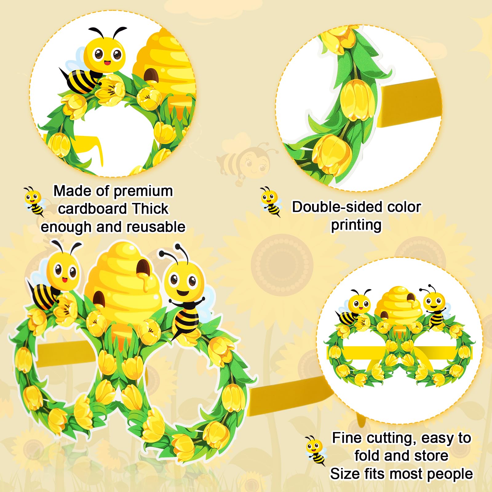 40 x 14 cm bee party glasses lightweight cardboard