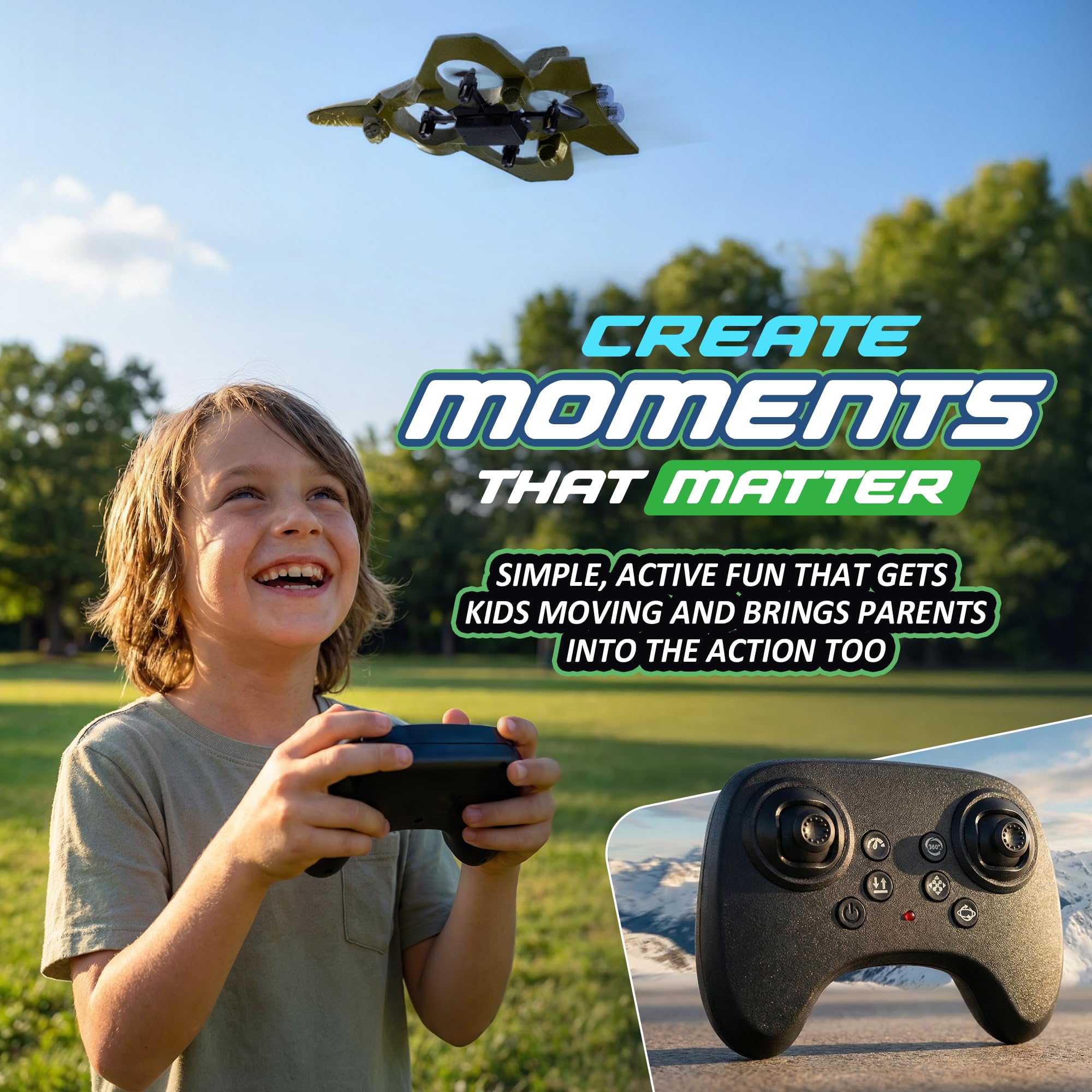 Beginner friendly controls with 1 button takeoff and landing