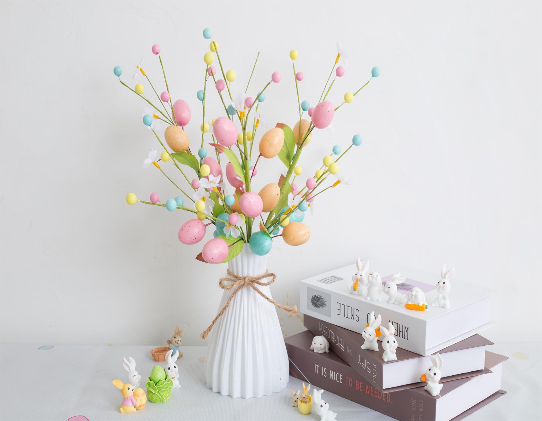 Three-branch Easter stem with colorful flowers for home decor