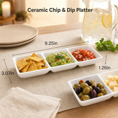 Three-compartment divided tray for chips and dips