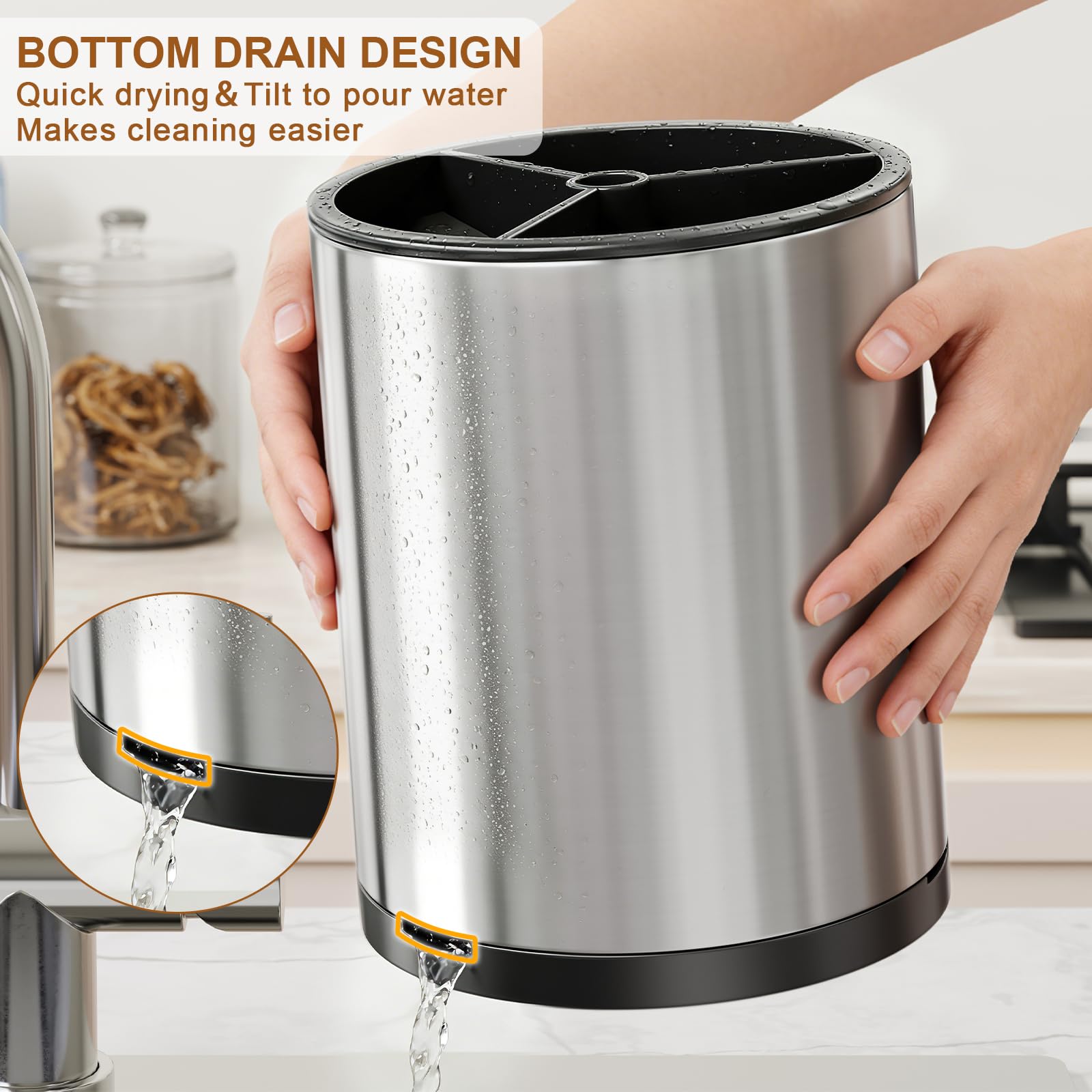 Three-compartment divider for tidy utensil storage