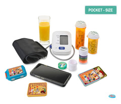 Three-compartment pill storage in tin metal box with plastic insert