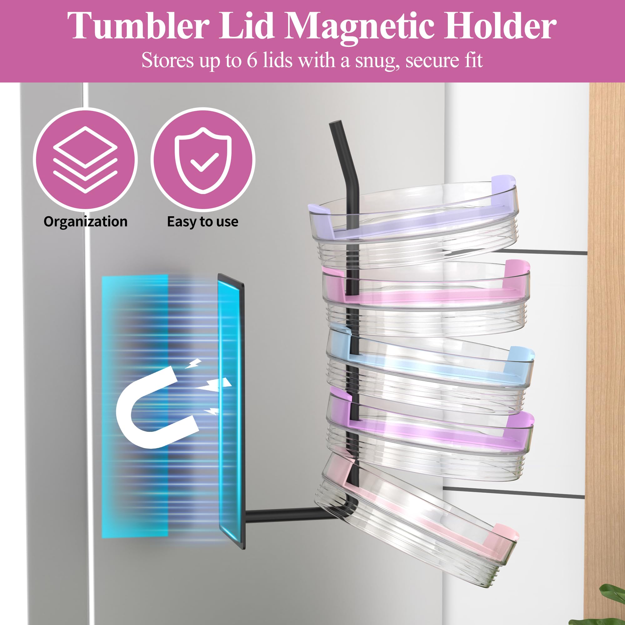 Three-in-one dual cup holder and lid storage
