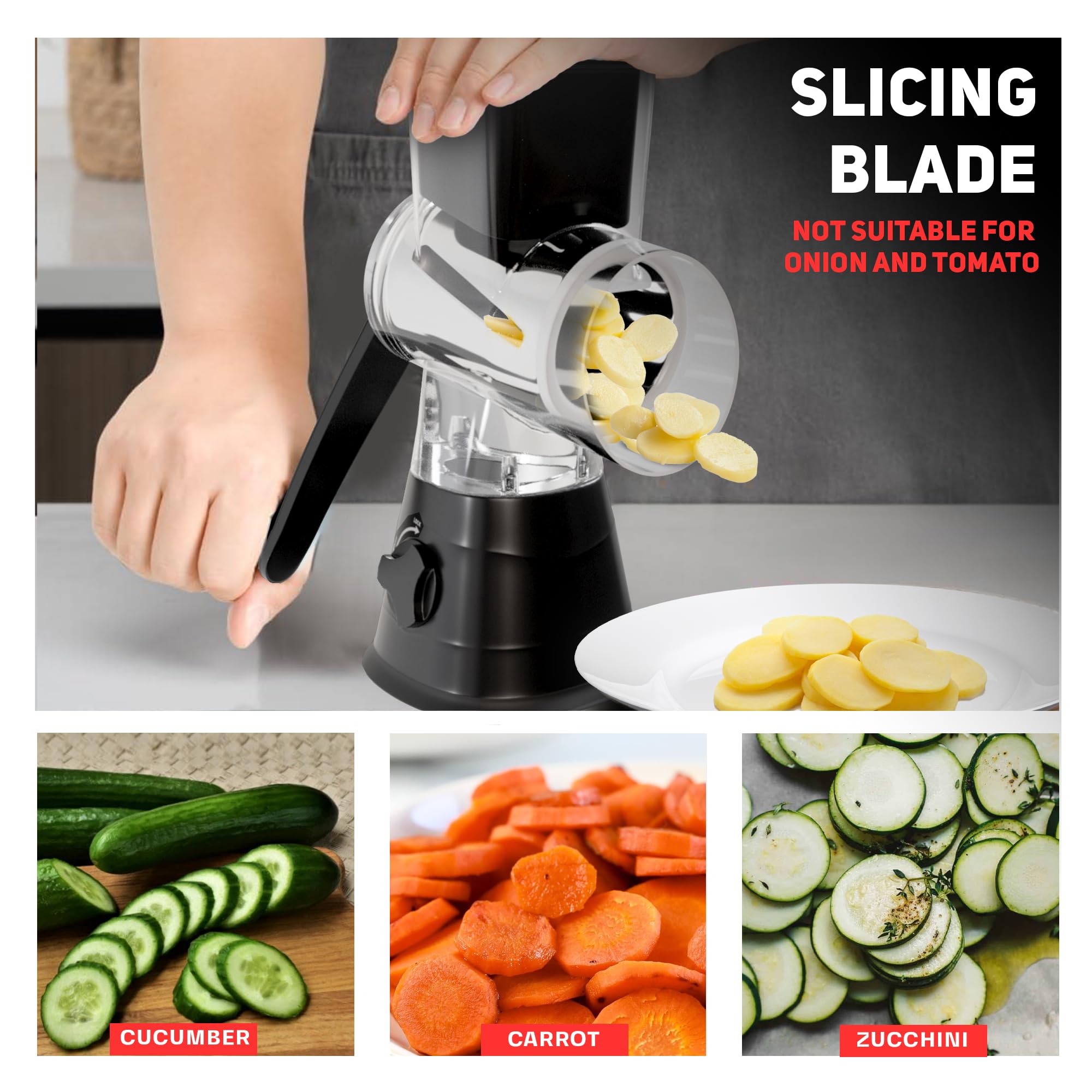 Carrot shredder and vegetable slicer function