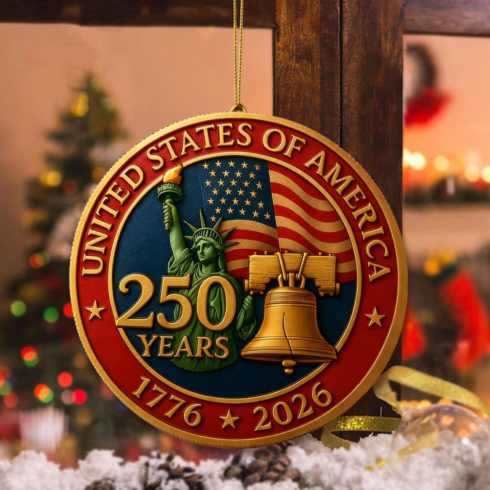 Vintage style USA 250th celebration Christmas ornament
