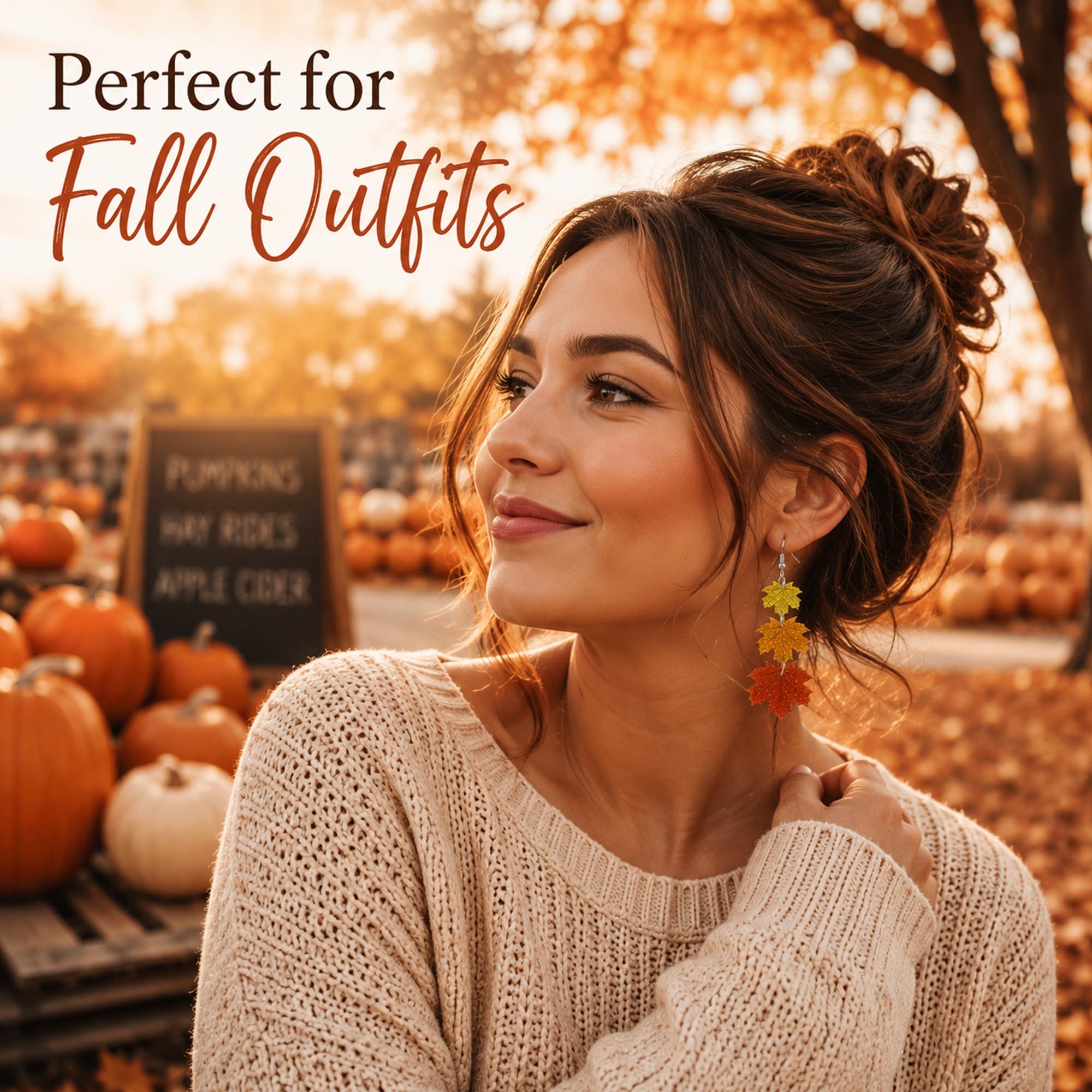 Three-layer maple leaf design fall leaf earrings for women product image