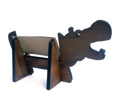 Three-piece assembly hippo card holder for quick setup on desk