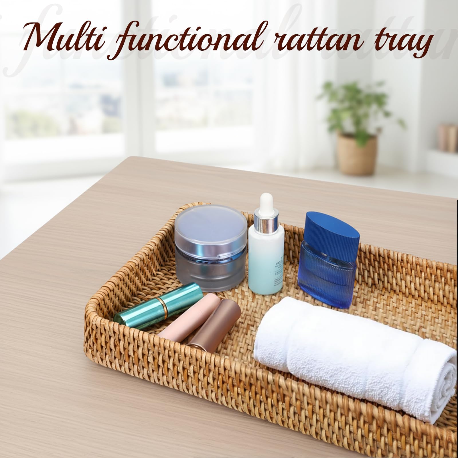 Set of three rattan trays packaging and storage