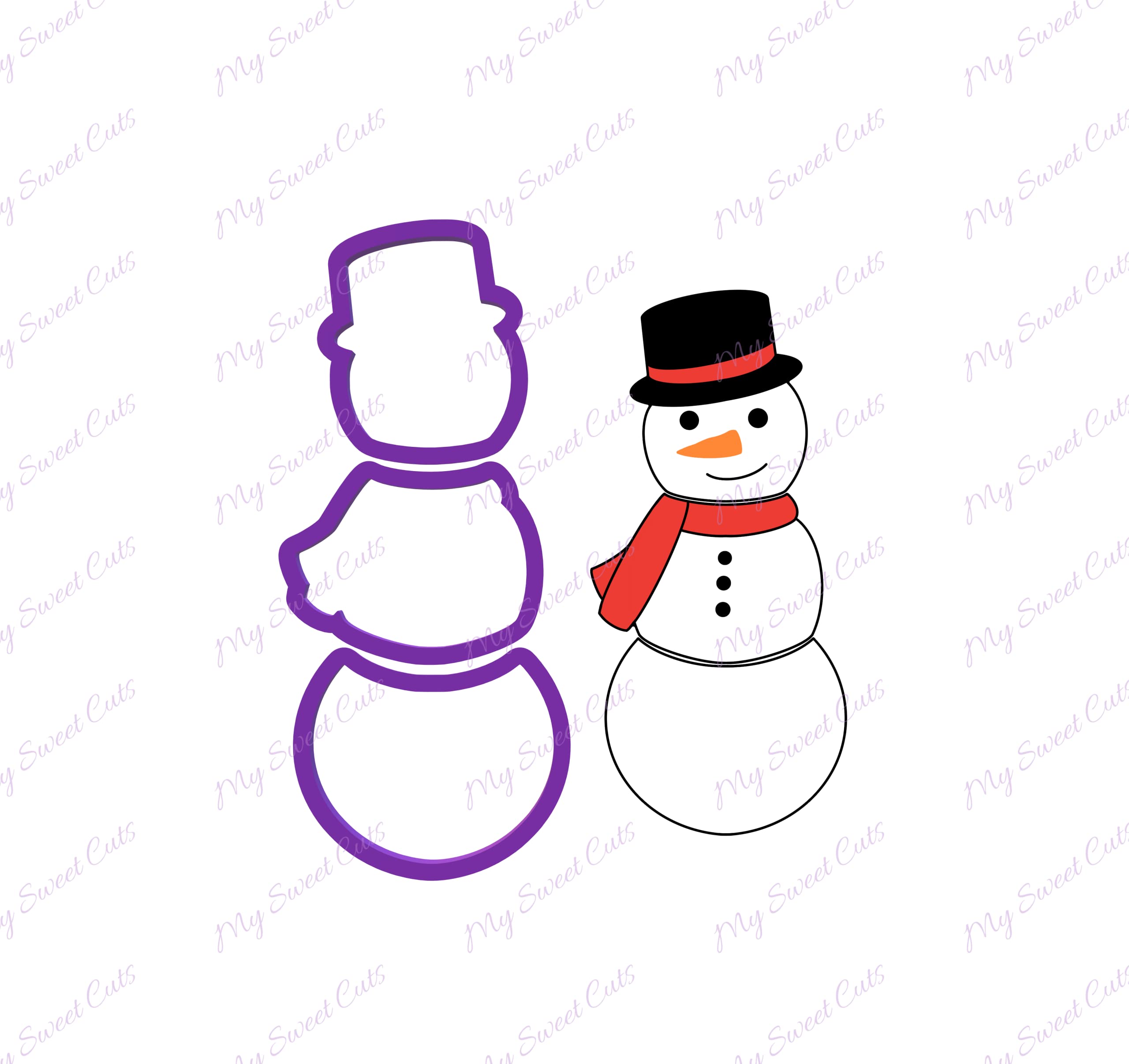 Bottom piece of Snowman cookie cutter 3.6 in wide by 2.9 in high