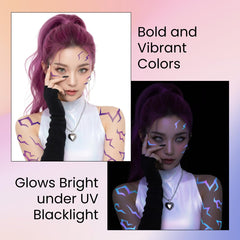 UV activated neon tattoos under blacklight for parties
