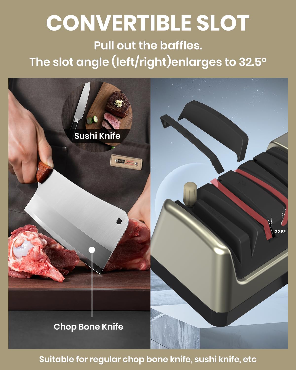 Slots for straight edge serrated ceramic blades and scissors