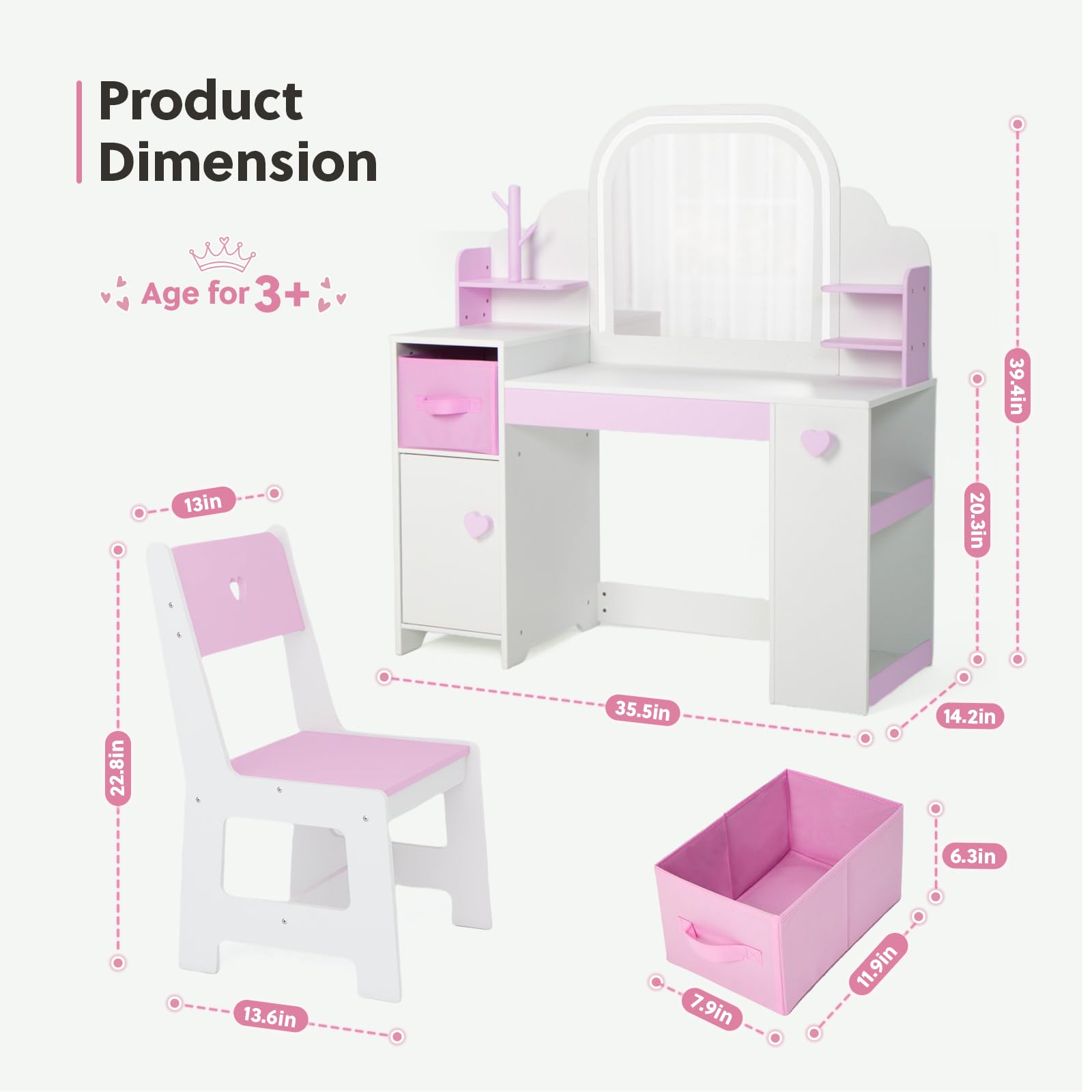 Vanity desk with large desktop and storage