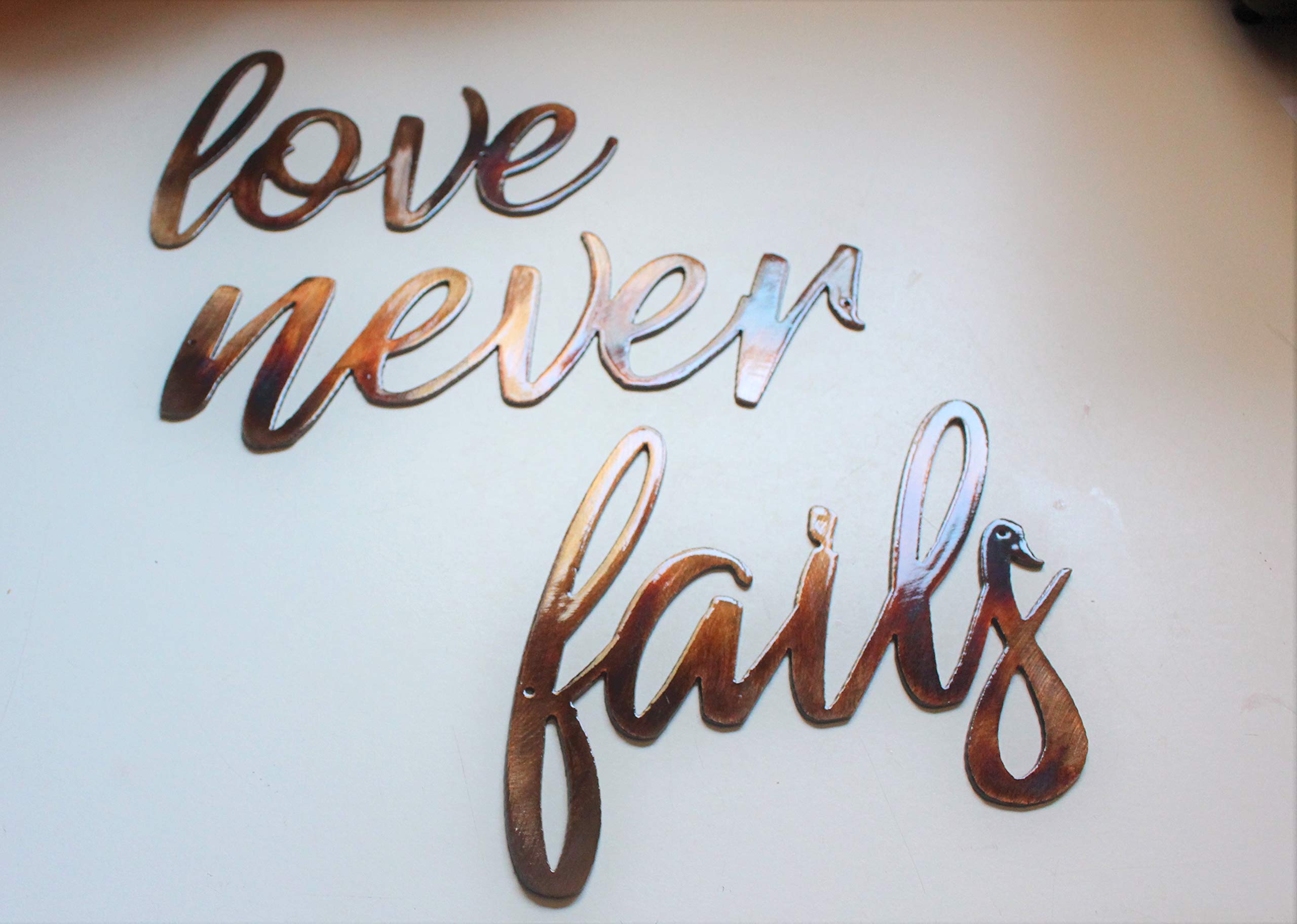 Fails word panel from Love Never Fails wall art accents showing 7x6.25 inch size
