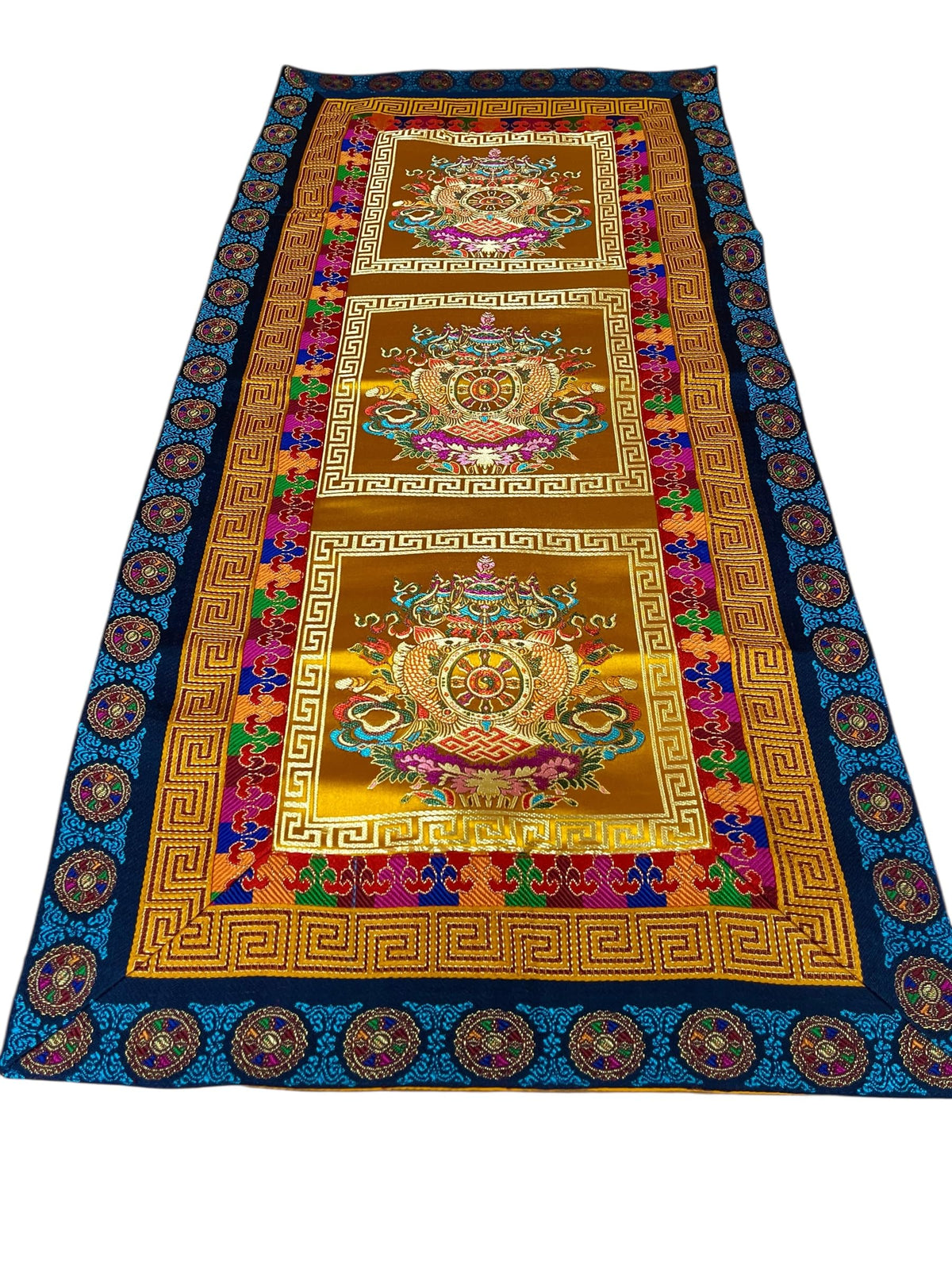 Tibetan Buddhist silk brocade table runner 36x16 inches with eight auspicious symbols