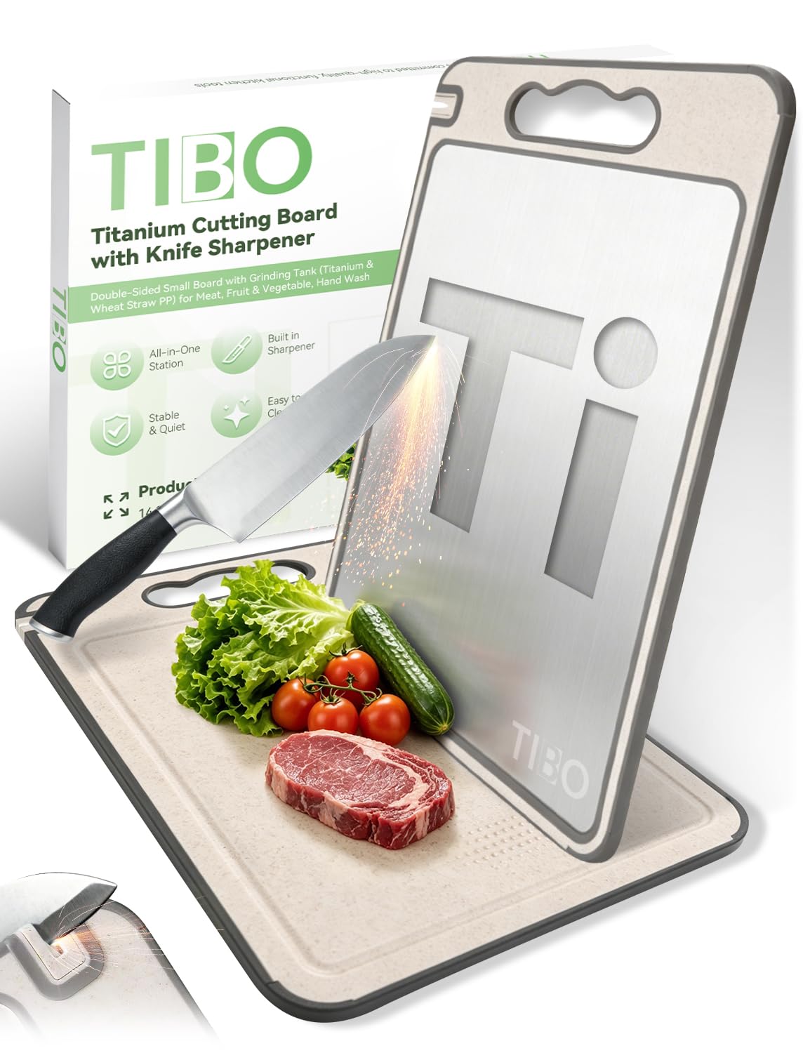 TIBO cutting board titanium surface with built in knife sharpener