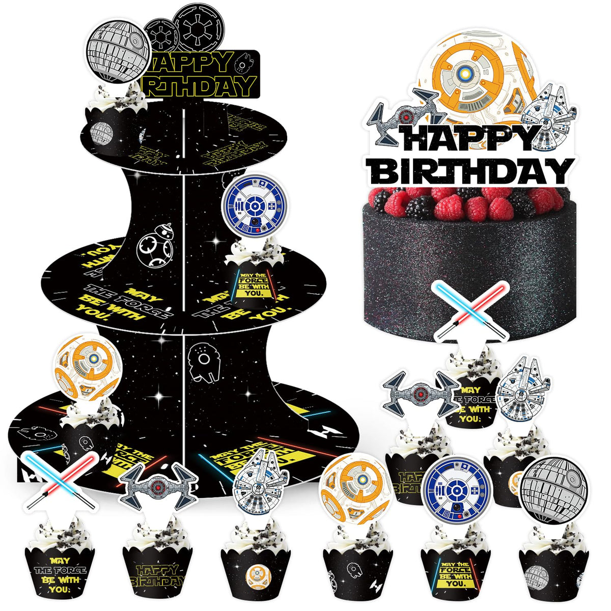 3 Tier War Cupcake Stand with space planet patterns